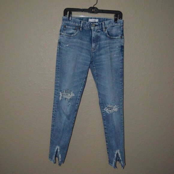 $350 Sz 27 Moussy Light Blue Destroyed Frayed Hem Skinny Jeans - Picture 1 of 7